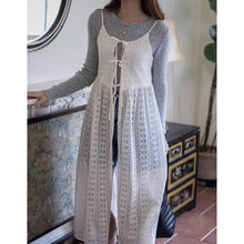 画像をギャラリービューアに読み込む, 韓国ファッショントップスラウンドネック中空カーディガン シースルーレーススリップドレスレデイーズ
