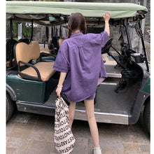 画像をギャラリービューアに読み込む, アンティークパープル ルーズフィット半袖デニムジャケット&Aラインスカートセット レディース夏物おしゃれ2点コーデ