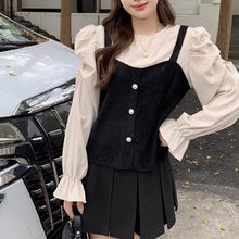 画像をギャラリービューアに読み込む, レトロ韓国ファッションコーデュロイパフスリーブトップスシャツレデイーズカジュアル