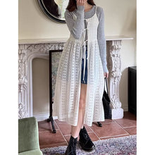 画像をギャラリービューアに読み込む, 韓国ファッショントップスラウンドネック中空カーディガン シースルーレーススリップドレスレデイーズ