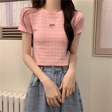 画像をギャラリービューアに読み込む, レースハート ショート半袖Tシャツ 夏 韓国風トレンディー レディーストップス