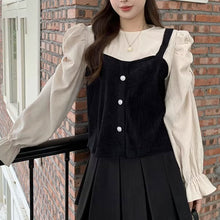 画像をギャラリービューアに読み込む, レトロ韓国ファッションコーデュロイパフスリーブトップスシャツレデイーズカジュアル