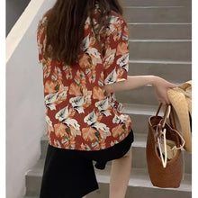 画像をギャラリービューアに読み込む, 夏向け楓葉赤ビンテージリゾートシャツ半袖トップスプリント