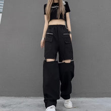 画像をギャラリービューアに読み込む, 韓国 スタイル ストリート スケーター ステージ衣装 ダンス衣装 ガールズ ファッション HIPHOP 長ズボン ロングパンツ レディース ダンス 衣装 ヒップホップ 派手 カワ な 服 原宿 個性派 パンツ 取り外し可能カーゴパンツ