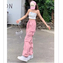 画像をギャラリービューアに読み込む, ジャズダンス用 レディース ヒップホップ カーゴパンツ アメリカンリトロ ワイドレッグ スウェットパンツ