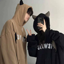 画像をギャラリービューアに読み込む, 新作ゆったりトップス小悪魔フードコート韓国版ゆったりカーディガン衛衣カップルファスナー付き帽子コート
