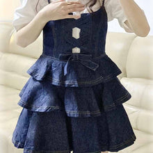 画像をギャラリービューアに読み込む, サマーシャツ サスペンダー デニムスカート 2点セットパフスリーブ ブラウス キャミソール デニム ジャンパースカート セットアップ 半袖
