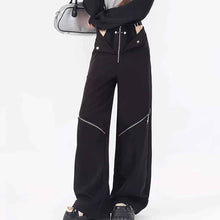 画像をギャラリービューアに読み込む, ファスナー付きパンツ女性用ストレートハイウエストカジュアルパンツコーデュロイワイドパンツ韓国insトレンド