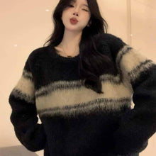 画像をギャラリービューアに読み込む, 新韓版セーターゆったりレトロストライプニットトップスジャケットで着やせセーター