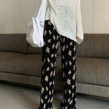 画像をギャラリービューアに読み込む, クマプリントプリーツカジュアルルーズワイドパンツ