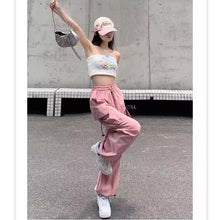 画像をギャラリービューアに読み込む, ジャズダンス用 レディース ヒップホップ カーゴパンツ アメリカンリトロ ワイドレッグ スウェットパンツ