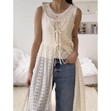 画像をギャラリービューアに読み込む, 韓国ファッショントップスラウンドネック中空カーディガン シースルーレーススリップドレスレデイーズ