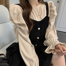画像をギャラリービューアに読み込む, レトロ韓国ファッションコーデュロイパフスリーブトップスシャツレデイーズカジュアル