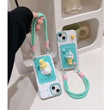 画像をギャラリービューアに読み込む, かわいい韓国っぱアイスクリームリストランヤード個性と創造性iPhone ケース iPhone 15ケース iPhone14 ケースiPhone 13ケース