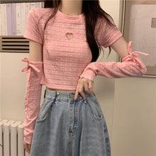 画像をギャラリービューアに読み込む, レースハート ショート半袖Tシャツ 夏 韓国風トレンディー レディーストップス