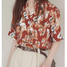 画像をギャラリービューアに読み込む, 夏向け楓葉赤ビンテージリゾートシャツ半袖トップスプリント