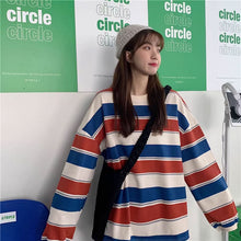 画像をギャラリービューアに読み込む, 原宿系ダンス洋服ロンT ボーダー柄 マルチボーダー柄Tシャツ