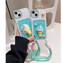 画像をギャラリービューアに読み込む, かわいい韓国っぱアイスクリームリストランヤード個性と創造性iPhone ケース iPhone 15ケース iPhone14 ケースiPhone 13ケース