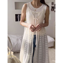 画像をギャラリービューアに読み込む, 韓国ファッショントップスラウンドネック中空カーディガン シースルーレーススリップドレスレデイーズ