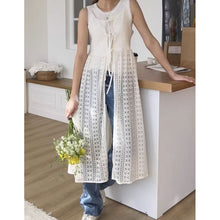 画像をギャラリービューアに読み込む, 韓国ファッショントップスラウンドネック中空カーディガン シースルーレーススリップドレスレデイーズ