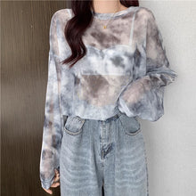 画像をギャラリービューアに読み込む, 春夏用 タイダイ柄 ワイドシルエット メッシュ長袖TシャツUVカット/リゾート着用 女性用 トップス