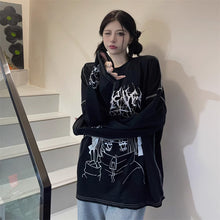 画像をギャラリービューアに読み込む, 女子向けダーク系アニメレタープリントロンTシャツオーバーサイズインスタ風 二次元コーデトップス 通学