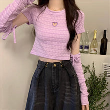 画像をギャラリービューアに読み込む, レースハート ショート半袖Tシャツ 夏 韓国風トレンディー レディーストップス