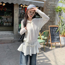 画像をギャラリービューアに読み込む, デザイン性抜群 レースカットアウト フリル袖長袖Tシャツ 春新作 スリム見えトップス