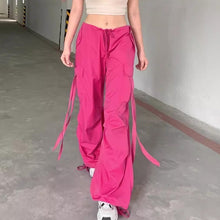 画像をギャラリービューアに読み込む, カーゴパンツ個性的パンツガーリー系ゆったりハイウエスト原宿系ダンス衣装ヒップホップHIPHOPコスチューム無地 ピンク ブラック
