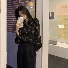 画像をギャラリービューアに読み込む, バタフライデザイン レトロフレンチ シルクブラウスレデイーズトップス