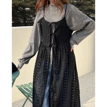 画像をギャラリービューアに読み込む, 韓国ファッショントップスラウンドネック中空カーディガン シースルーレーススリップドレスレデイーズ
