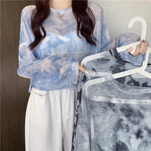 画像をギャラリービューアに読み込む, 春夏用 タイダイ柄 ワイドシルエット メッシュ長袖TシャツUVカット/リゾート着用 女性用 トップス