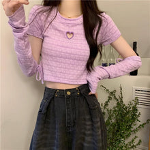 画像をギャラリービューアに読み込む, レースハート ショート半袖Tシャツ 夏 韓国風トレンディー レディーストップス