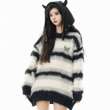 画像をギャラリービューアに読み込む, 韓国版冬の厚手セーターゆったり衝突色ストライプセーターニットトップスカップルレトロoversizeセーター