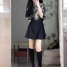 画像をギャラリービューアに読み込む, 夏のトレンド半袖シャツスカート2点セットペイント風 シャツ ハイウエスト プリーツスカート セットアップ トップス 半袖 モノトーン ボトムス ミニスカート