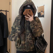 画像をギャラリービューアに読み込む, アウター レディース コート 帽子 フーディ ファー もこもこ 迷彩 ミリタリー パーカー 長袖 トップス 大きいサイズ あったたか 防寒 厚手 春 秋 冬 ガールズ ストリート系 カジュアル かわいい 秋冬新作 原宿系スタイル ファッション 韓国