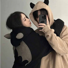画像をギャラリービューアに読み込む, 新作ゆったりトップス小悪魔フードコート韓国版ゆったりカーディガン衛衣カップルファスナー付き帽子コート