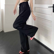 画像をギャラリービューアに読み込む, カジュアルオーバーオールハイウエスト巾着ワイドレッグパンツルーズストレートレッグパンツ薄手カジュアルラージポケットパンツ