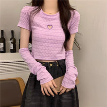 画像をギャラリービューアに読み込む, レースハート ショート半袖Tシャツ 夏 韓国風トレンディー レディーストップス