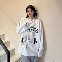 画像をギャラリービューアに読み込む, 女子向けダーク系アニメレタープリントロンTシャツオーバーサイズインスタ風 二次元コーデトップス 通学