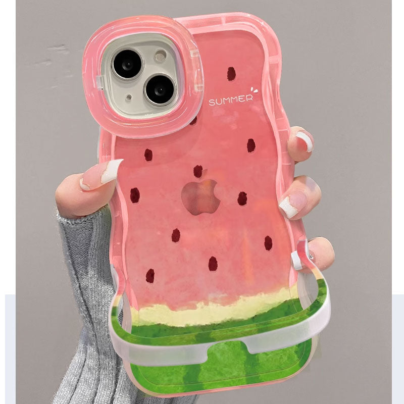 スタンド付きフルーツスイカケースiphoneケースチーズスマホグリップ