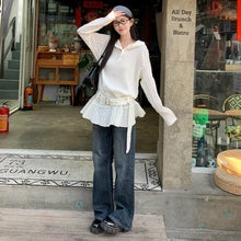 画像をギャラリービューアに読み込む, デザイン性抜群 レースカットアウト フリル袖長袖Tシャツ 春新作 スリム見えトップス