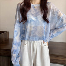 画像をギャラリービューアに読み込む, 春夏用 タイダイ柄 ワイドシルエット メッシュ長袖TシャツUVカット/リゾート着用 女性用 トップス