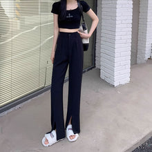 画像をギャラリービューアに読み込む, 韓国っぱフレアパンツフロントスリットカジュアルレデイーズ気質パンツ