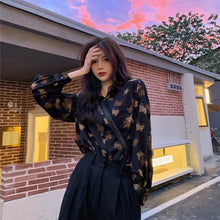 画像をギャラリービューアに読み込む, バタフライデザイン レトロフレンチ シルクブラウスレデイーズトップス