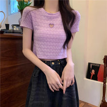 画像をギャラリービューアに読み込む, レースハート ショート半袖Tシャツ 夏 韓国風トレンディー レディーストップス