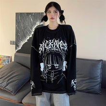 画像をギャラリービューアに読み込む, 女子向けダーク系アニメレタープリントロンTシャツオーバーサイズインスタ風 二次元コーデトップス 通学