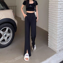 画像をギャラリービューアに読み込む, 韓国っぱフレアパンツフロントスリットカジュアルレデイーズ気質パンツ