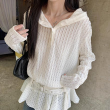 画像をギャラリービューアに読み込む, デザイン性抜群 レースカットアウト フリル袖長袖Tシャツ 春新作 スリム見えトップス