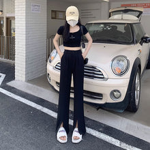 画像をギャラリービューアに読み込む, 韓国っぱフレアパンツフロントスリットカジュアルレデイーズ気質パンツ